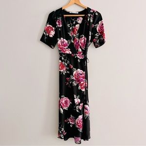 The Impeccable Pig Black Rose Floral Wrap Dress